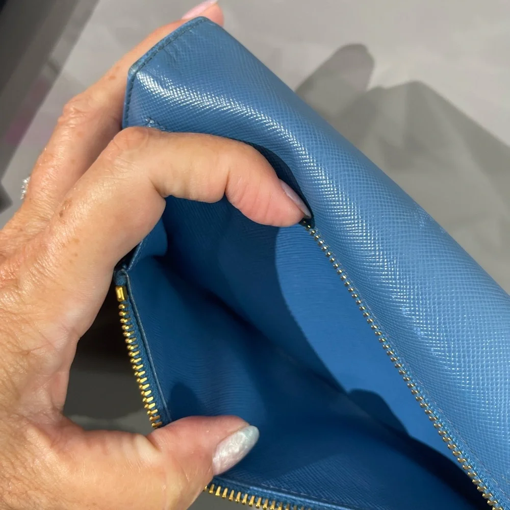 PRADA Blue Bow Saffiano Leather Wallet - Picture 7 of 17